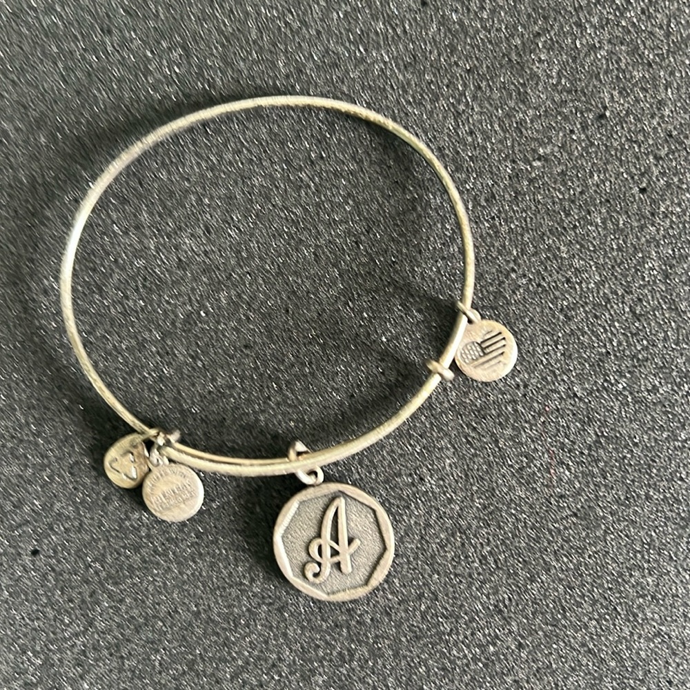 Alex and Ani A letter Initial silver Bangle charm bracelet adjustable boho